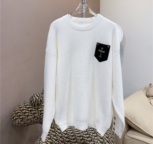 潮牌 克罗心 贴皮口袋绣十字架银扣男女休闲宽松圆领针织毛衣外套