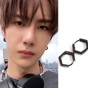 王一博同款耳环耶啵耳钉纯银女复古黑色饰品配饰肖战耳扣创造101