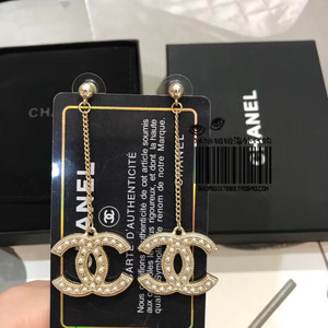 欧美专柜chanel/香奈儿经典吊坠金色珍珠麦穗大双c流苏耳环耳钉女