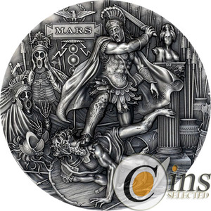 [新品]纽埃2021年古罗马众神高浮雕仿古银币[3] 战神玛尔斯