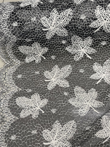 重磅黑白色树叶网状蕾丝刺绣布料镂空网纱立体连衣裙子服装面料