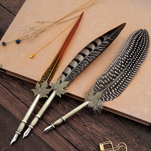 羽毛笔欧式复古手工蘸水笔钢笔生日礼物金银粉情怀鸡毛孔雀欧式笔
