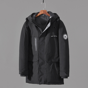 简约厚实 外贸男装剪标连帽中长款羽绒服男冬季厚款保暖黑色外套