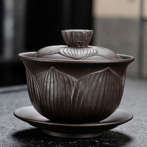 紫砂莲花盖碗盖碗三才泡茶碗茶杯特大号陶瓷单个白瓷功夫茶具青花