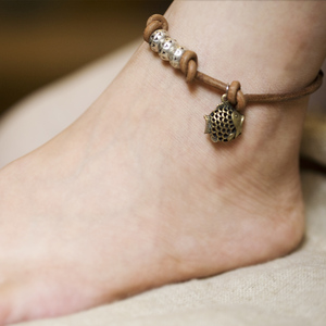 墨染原创手工饰品皮绳小众设计脚链牛皮女复古编织古风脚链简约潮