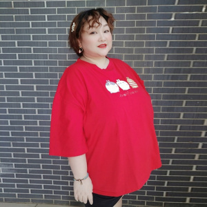歌鱼大码女装260斤加肥加大t恤胖妹妹胸围150胖模实拍短袖胖上衣