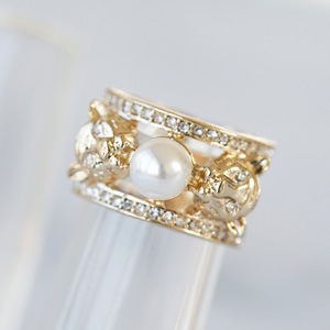 欧美风金色豹子头镶钻珍珠镂空戒指时尚潮流精致小众设计指环女