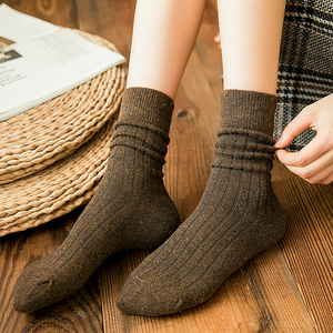 羊毛袜子女士冬季日系中筒袜秋冬长筒袜加厚保暖堆堆袜ins潮袜子