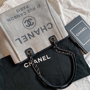 香奈儿 chanel 沙滩帆布链条包 小号 百搭气质浅灰色 99新 正品