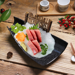 日式陶瓷刺身冰盘 创意酒店竹笋状刺身拼盘复古日料烤物盘寿司盘