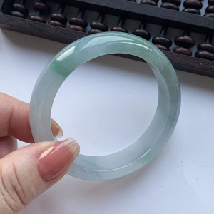 小圈口紫罗兰翡翠手镯52 缅甸天然半山半水 淡紫浅绿双色冰种玉镯