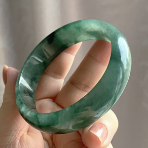 翡翠林 宽边翡翠手镯61 缅甸天然满绿墨翠玉镯老坑冰种墨绿圆镯60