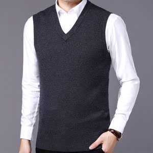 加厚男士v领羊绒衫羊毛背心修身马甲冬季鸡心领无袖毛衣套头坎肩