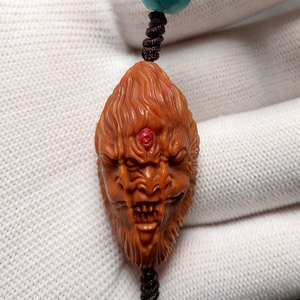 一念之间佛魔大圣手工橄榄核胡单籽粒雕刻钥匙扣吊坠手机编绳挂件