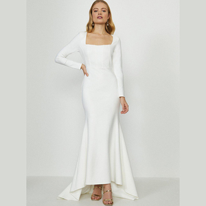 coast英国代购2021早春1月婚纱款方领露背长袖鱼尾包臀连衣长礼裙