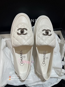 现货爆款 chanel香奈儿 经典双c菱格纹 白色休闲鞋豆豆鞋 乐福鞋