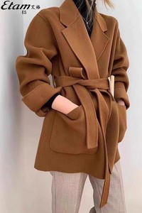 Etam艾格赫本风韩版双面羊绒大衣女小个子短款宽松羊毛呢西装外套