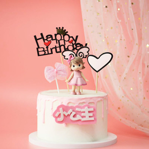烘焙蛋糕装饰粉裙小女孩玩偶摆件 小公主生日插牌插件