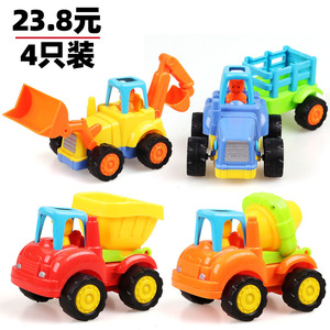 儿童农用拖拉机玩具车惯性挖土机男孩挖掘机推土机工程小汽车套装
