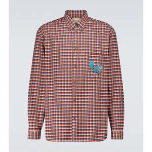 gucci/古奇男士棉freya hartas刺绣格纹长袖衬衫 210713my1328
