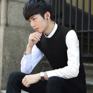 衬衫加背心两件套男 韩版 潮流冬季加厚马甲坎肩青少年毛织背心套