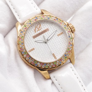 库存二手意大利正品罗科巴洛克roccobarocco彩钻玫瑰金石英女手表