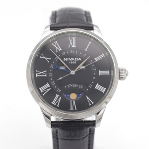 二手瑞士原装专柜正品尼维达nivada超薄大表盘月相石英男古董手表
