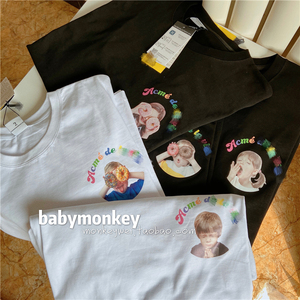 韩国ad潮牌吴亦凡lisa甜甜圈宝宝baby头像彩色字母宽松v短袖t恤