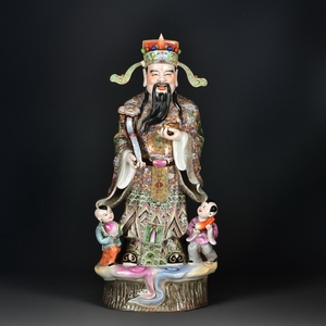 民国曾龙升造粉彩描金财神像 海外回流古董古玩古瓷器收藏210817