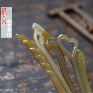 1-1-2包邮天然牦牛角手工雕刻发簪 古典羊角发钗步摇簪子复古发饰