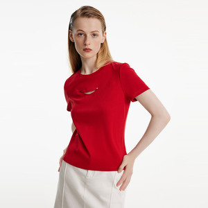 歌莉娅短袖女装上衣夏季新款设计感小众纯色圆领镂空T恤1B7J0B030