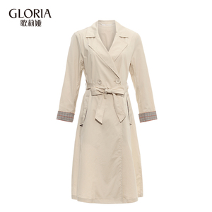 商场同款gloria/歌莉娅女装秋季拼格子棉质中长款风衣192m6e740