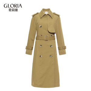 商场同款gloria/歌莉娅女装2019秋中长款双排扣风衣外