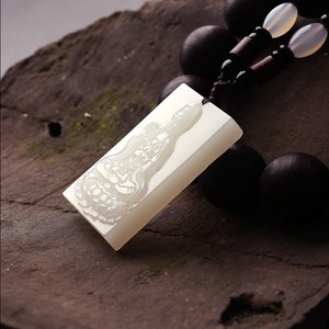 和田玉观音吊坠男款双面玉牌男士项链玉石佛公挂件天然观音头绳子