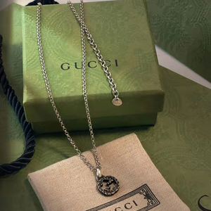 gucci古驰项链男女双g吊坠925纯银饰品双环转运情侣款圆珠链礼物