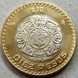 全新 墨西哥10玛雅图腾 双色币双金属硬币外国硬币大直径28mm外币