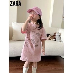 ZARA正品森系女童中长款T恤裙夏季新款儿童洋气卡通宝宝可爱短袖