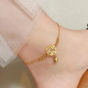 周大福黄金铃铛脚链女24k纯金铜钱链子999足金转运七夕情人节礼物
