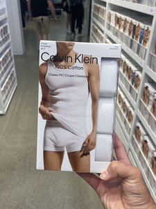 Calvin Klein/CK 男士纯棉经典版型透气纯色圆领打底衫背心 3件装