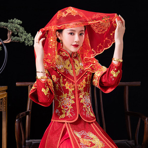 00纪梵保罗旗舰店天猫新娘红盖头结婚2022秀禾服婚礼高档出嫁红色