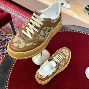 代购gucci/古驰女鞋chunky b饼干鞋棕色老花帆布古奇男鞋休闲板鞋