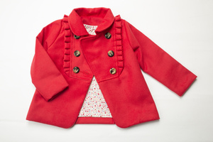新款韩版童装 儿童红色毛呢大衣 冬装宝宝衣服女童加棉外套大衣
