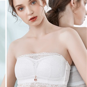 无钢圈薄款少女士内衣 大胸显小抹胸式90d95cb100c105c白色文胸罩