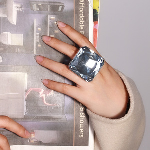 欧美造型设计感简约时尚火彩钻戒指开口可调节百搭大钻指环手饰品