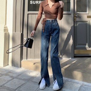 开叉牛仔裤女高腰显瘦拖地裤垂感高街ins潮复古直筒宽松阔腿裤子