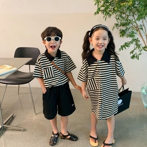 男女宝宝兄妹装潮童姐弟装儿童夏韩版龙凤胎双胞胎衣服条纹短袖裙