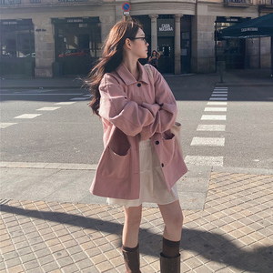 粉色短款工装风衣外套女2024春秋新款高级感时尚流行气质夹克上衣