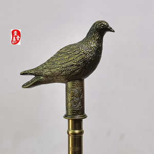 古玩收藏和平鸽手杖黄铜小鸟拐杖做工精细