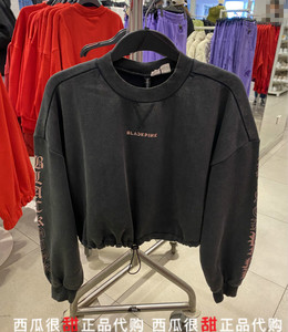 h&m hm女装国内正品代购 blackpink合作款旧灰色短款宽松卫衣t恤