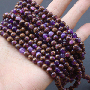 金彩石圆珠散珠diy景泰蓝水晶珠子配侏天然紫色半成品手链手串